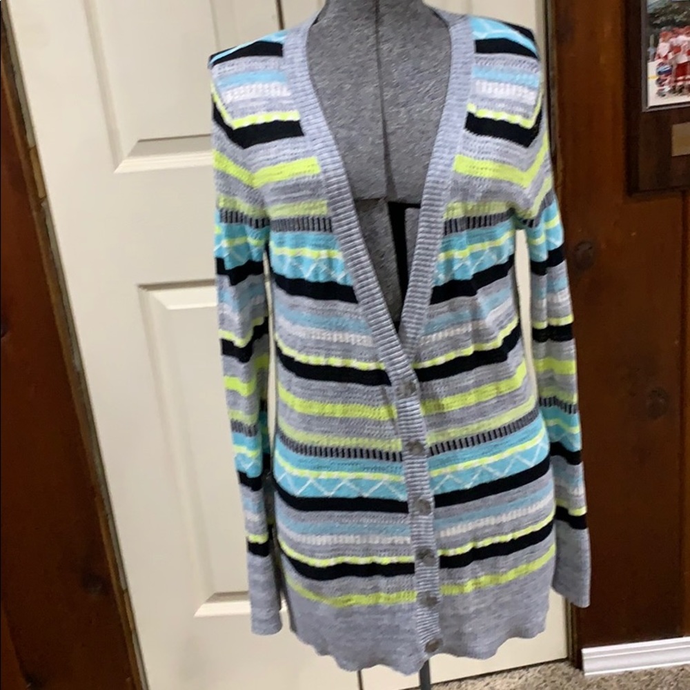 Multi colored striped v-neck cardigan